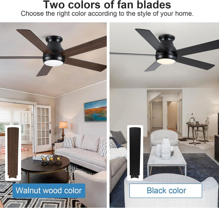 52 in. Modern Flush Mount Low Profile Ceiling Fan with Lights and Remote, Dimmable Bedroom Ceiling Fans, Living Room Fan, Brushed Nickel Ceiling Fan-24-ErisView