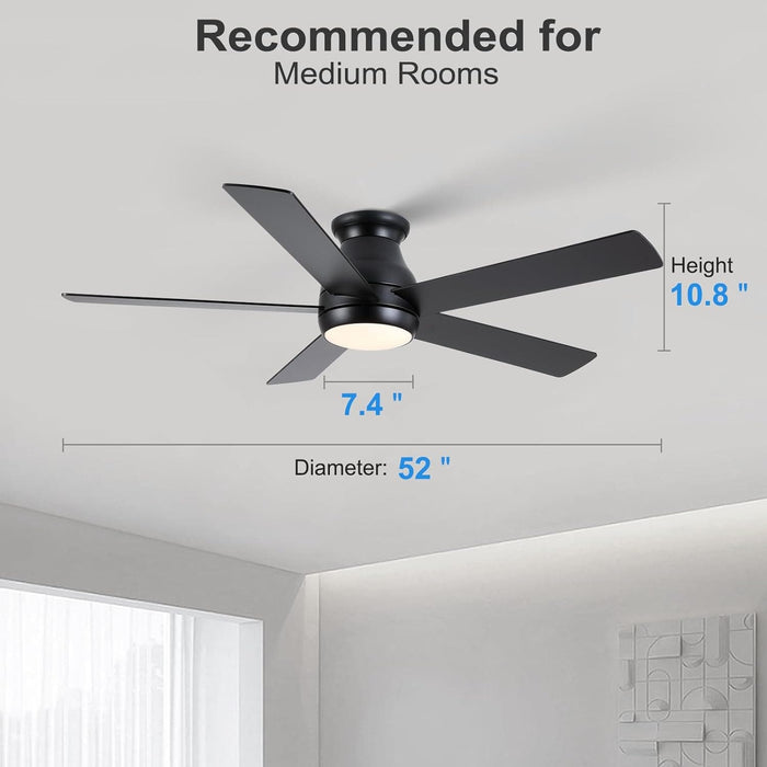 52 in. Modern Flush Mount Low Profile Ceiling Fan with Lights and Remote, Dimmable Bedroom Ceiling Fans, Living Room Fan, Brushed Nickel Ceiling Fan-25-ErisView