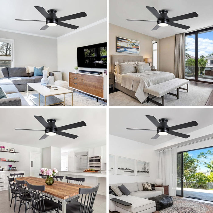 52 in. Modern Flush Mount Low Profile Ceiling Fan with Lights and Remote, Dimmable Bedroom Ceiling Fans, Living Room Fan, Brushed Nickel Ceiling Fan-26-ErisView