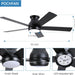 52 in. Modern Flush Mount Low Profile Ceiling Fan with Lights and Remote, Dimmable Bedroom Ceiling Fans, Living Room Fan, Brushed Nickel Ceiling Fan-27-ErisView