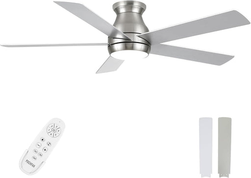 52 in. Modern Flush Mount Low Profile Ceiling Fan with Lights and Remote, Dimmable Bedroom Ceiling Fans, Living Room Fan, Brushed Nickel Ceiling Fan-1-ErisView