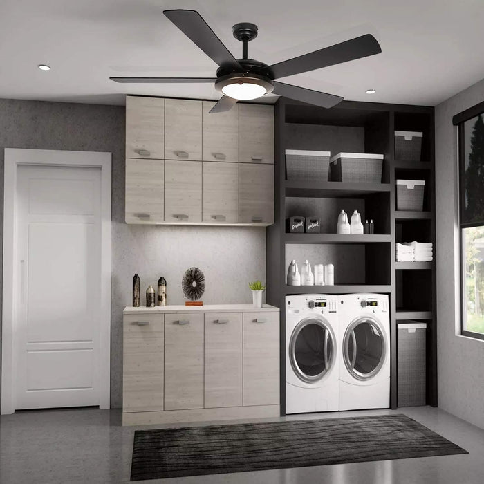 52 in. Modern Indoor Ceiling Fan with Dimmable Light Kit and Remote, Matte Black Reversible Ceiling Fan for Living Room Bedroom Basement Kitchen -5-ErisView