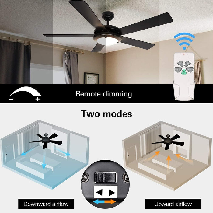 52 in. Modern Indoor Ceiling Fan with Dimmable Light Kit and Remote, Matte Black Reversible Ceiling Fan for Living Room Bedroom Basement Kitchen -6-ErisView