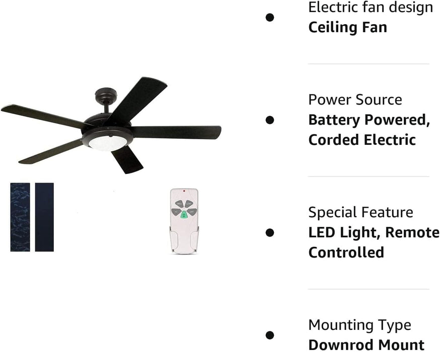 52 in. Modern Indoor Ceiling Fan with Dimmable Light Kit and Remote, Matte Black Reversible Ceiling Fan for Living Room Bedroom Basement Kitchen -7-ErisView
