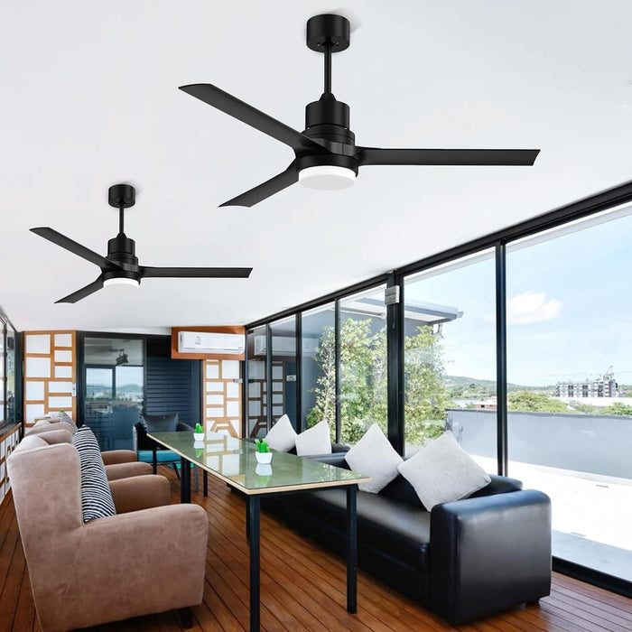 52 in. Modern Remote Ceiling Fan with Light and Remote, Indoor Black Ceiling Fan for Bedroom Living Room Kitchen, Outdoor Patio Fans-2-ErisView