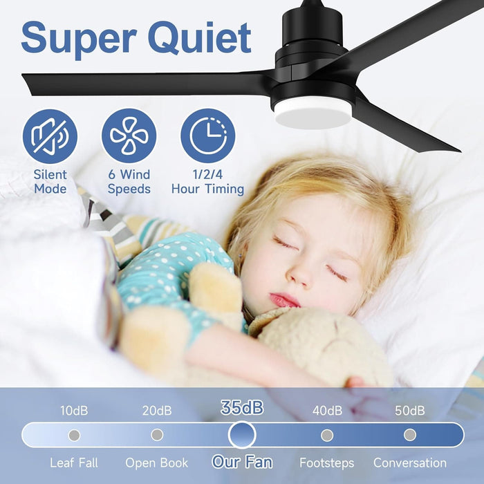 52 in. Modern Remote Ceiling Fan with Light and Remote, Indoor Black Ceiling Fan for Bedroom Living Room Kitchen, Outdoor Patio Fans-6-ErisView