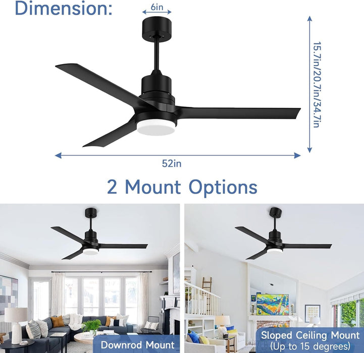 52 in. Modern Remote Ceiling Fan with Light and Remote, Indoor Black Ceiling Fan for Bedroom Living Room Kitchen, Outdoor Patio Fans-7-ErisView