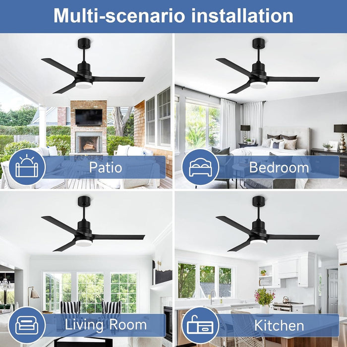 52 in. Modern Remote Ceiling Fan with Light and Remote, Indoor Black Ceiling Fan for Bedroom Living Room Kitchen, Outdoor Patio Fans-8-ErisView