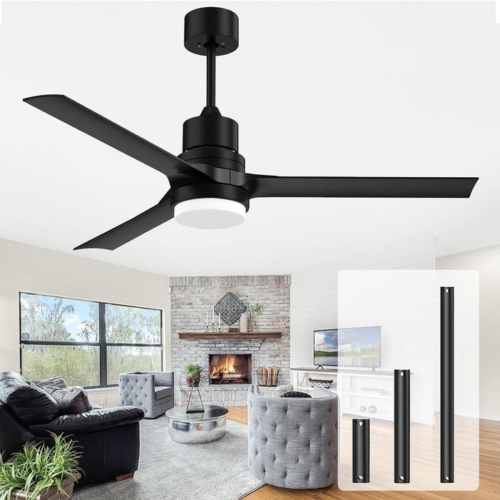 52 in. Modern Remote Ceiling Fan with Light and Remote, Indoor Black Ceiling Fan for Bedroom Living Room Kitchen, Outdoor Patio Fans-1-ErisView