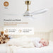 52 in. Modern Reversible Quiet Ceiling Fans with Light and Remote, 3 Blade White Gold Indoor Ceiling Fan for Bedroom Living Room-2-ErisView