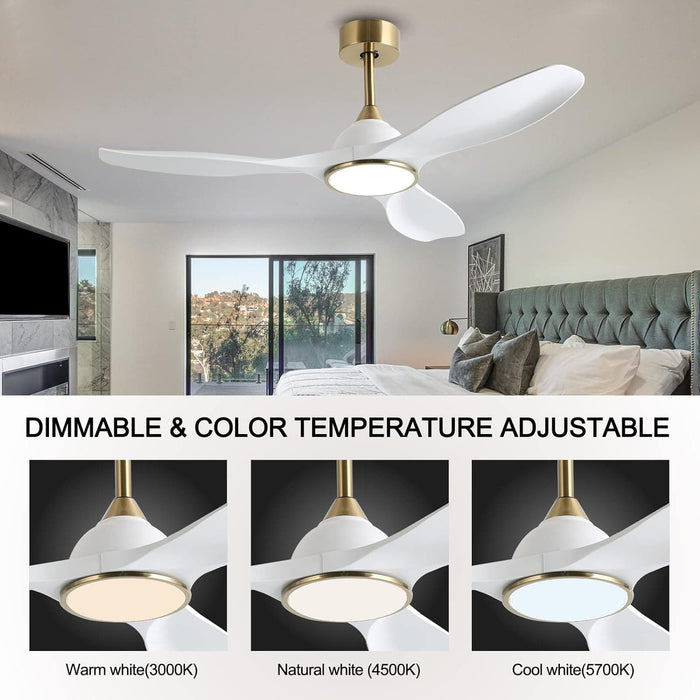 52 in. Modern Reversible Quiet Ceiling Fans with Light and Remote, 3 Blade White Gold Indoor Ceiling Fan for Bedroom Living Room-4-ErisView