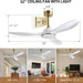 52 in. Modern Reversible Quiet Ceiling Fans with Light and Remote, 3 Blade White Gold Indoor Ceiling Fan for Bedroom Living Room-5-ErisView