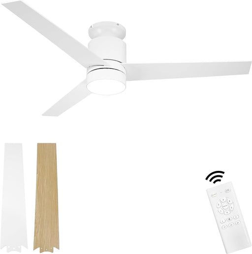 52 in. Modern White Ceiling Fan with Light and Remote, Low Profile Flush Mount Outdoor Ceiling Fan, 3 Blade Farmhouse Outdoor Patio Ceiling Fans-1-ErisView