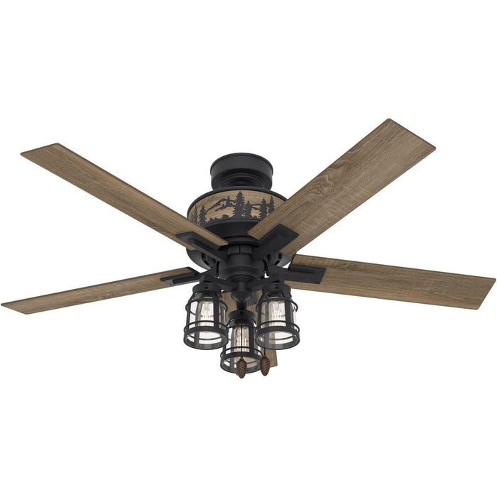52 in. Natural Iron Indoor Ceiling Fan with LED Light and Pull Chain Control, Hugger Ceiling Fan with Light-2-ErisView