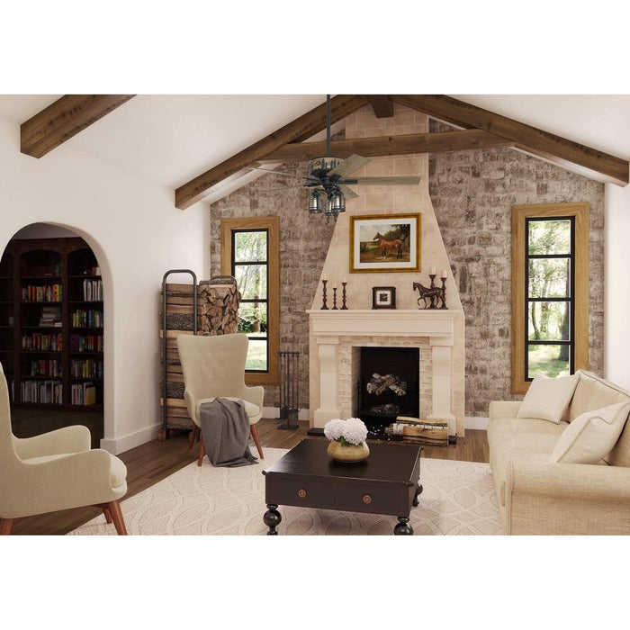 52 in. Natural Iron Indoor Ceiling Fan with LED Light and Pull Chain Control, Hugger Ceiling Fan with Light-4-ErisView