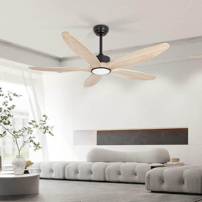 52 in. Natural Wood Blades Remote Ceiling Fan with Light, Reversible Quiet Ceiling Fans, LED Dimmable Ceiling Fan for Bedroom Living Room-2-ErisView