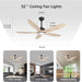 52 in. Natural Wood Blades Remote Ceiling Fan with Light, Reversible Quiet Ceiling Fans, LED Dimmable Ceiling Fan for Bedroom Living Room-7-ErisView