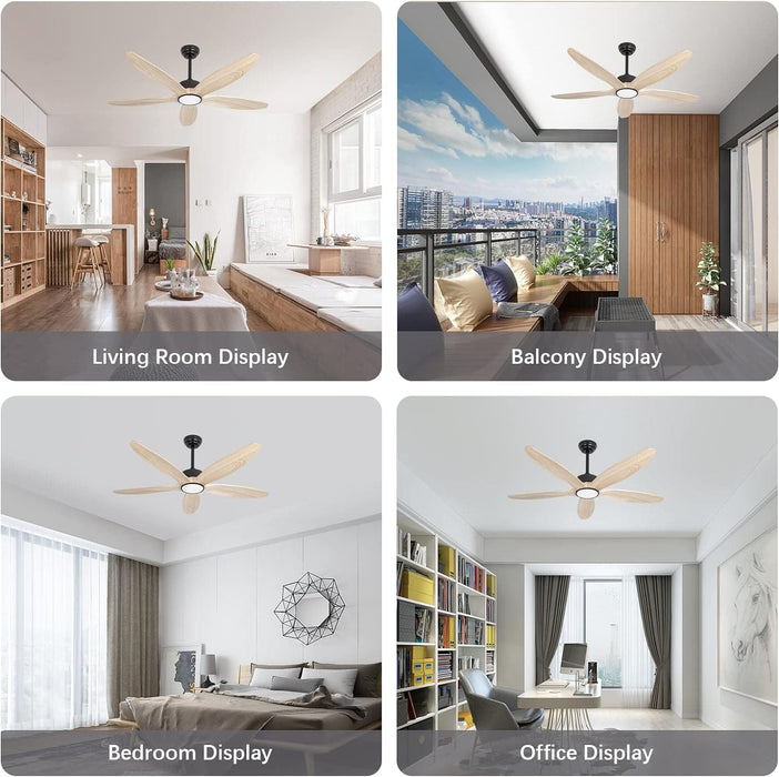52 in. Natural Wood Blades Remote Ceiling Fan with Light, Reversible Quiet Ceiling Fans, LED Dimmable Ceiling Fan for Bedroom Living Room-8-ErisView