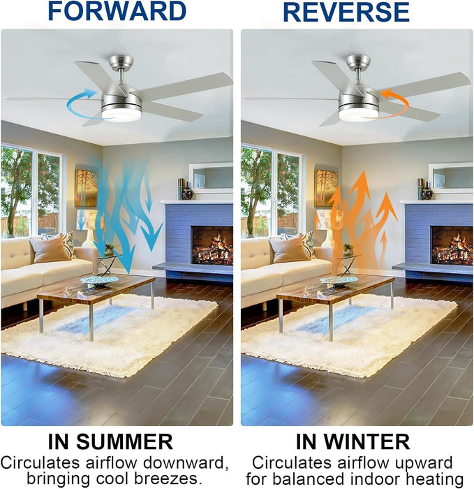 52 in. Nickel Ceiling Fan with Light and Remote. Dimmable LED Reversible Quiet Ceiling Fan. 5 Blade Modern Ceiling Fan for Bedroom Living Room Dining Room-5-ErisView