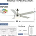 52 in. Nickel Ceiling Fan with Light and Remote. Dimmable LED Reversible Quiet Ceiling Fan. 5 Blade Modern Ceiling Fan for Bedroom Living Room Dining Room-8-ErisView