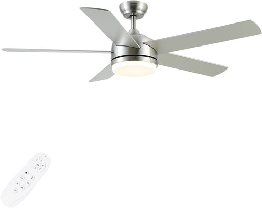 52 in. Nickel Ceiling Fan with Light and Remote. Dimmable LED Reversible Quiet Ceiling Fan. 5 Blade Modern Ceiling Fan for Bedroom Living Room Dining Room-1-ErisView