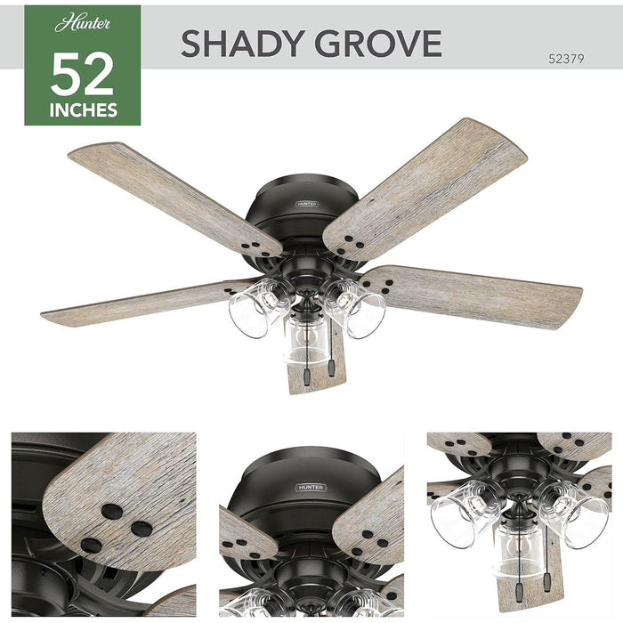 52 in. Noble Bronze Ceiling Fan, Ceiling Hugger Ceiling Fans, Flush Mount Ceiling Fan with Light-2-ErisView