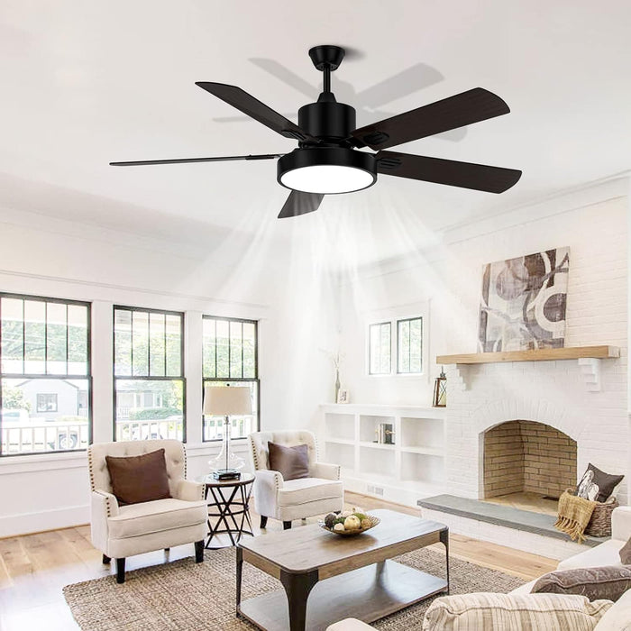 52 in. Outdoor Black Ceiling Fan with Light and Remote, Reversible Wood Outdoor Fan for Patio, Farmhouse Ceiling Fan with Light-2-ErisView