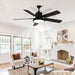 52 in. Outdoor Black Ceiling Fan with Light and Remote, Reversible Wood Outdoor Fan for Patio, Farmhouse Ceiling Fan with Light-2-ErisView