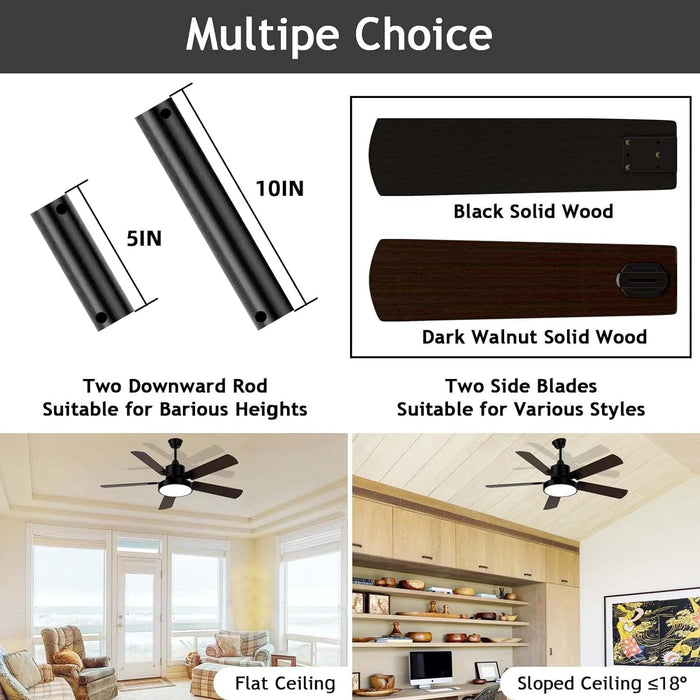 52 in. Outdoor Black Ceiling Fan with Light and Remote, Reversible Wood Outdoor Fan for Patio, Farmhouse Ceiling Fan with Light-5-ErisView