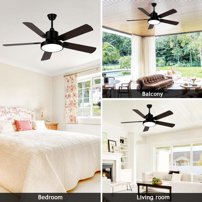 52 in. Outdoor Black Ceiling Fan with Light and Remote, Reversible Wood Outdoor Fan for Patio, Farmhouse Ceiling Fan with Light-6-ErisView