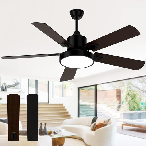 52 in. Outdoor Black Ceiling Fan with Light and Remote, Reversible Wood Outdoor Fan for Patio, Farmhouse Ceiling Fan with Light-1-ErisView
