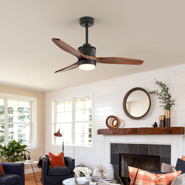 52 in. Outdoor Ceiling Fan with Light for Patio, Waterproof Reversible DC Ceiling Fan, 3 Walnut Wood Blade Wet Rated Outdoor Ceiling Fans-12-ErisView