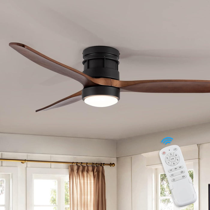 52 in. Outdoor Ceiling Fan with Light for Patio, Waterproof Reversible DC Ceiling Fan, 3 Walnut Wood Blade Wet Rated Outdoor Ceiling Fans-18-ErisView