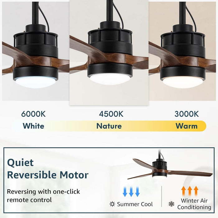 52 in. Outdoor Ceiling Fan with Light for Patio, Waterproof Reversible DC Ceiling Fan, 3 Walnut Wood Blade Wet Rated Outdoor Ceiling Fans-33-ErisView