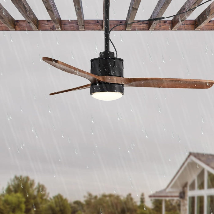 52 in. Outdoor Ceiling Fan with Light for Patio, Waterproof Reversible DC Ceiling Fan, 3 Walnut Wood Blade Wet Rated Outdoor Ceiling Fans-34-ErisView
