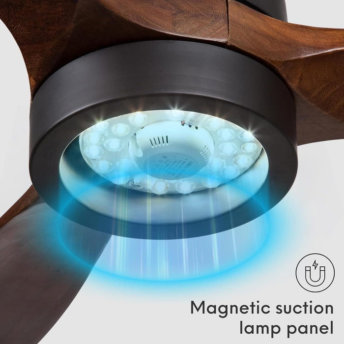52 in. Outdoor Ceiling Fan with Light for Patio, Waterproof Reversible DC Ceiling Fan, 3 Walnut Wood Blade Wet Rated Outdoor Ceiling Fans-39-ErisView