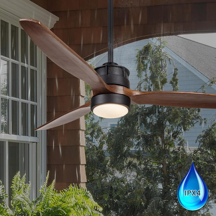 52 in. Outdoor Ceiling Fan with Light for Patio, Waterproof Reversible DC Ceiling Fan, 3 Walnut Wood Blade Wet Rated Outdoor Ceiling Fans-3-ErisView