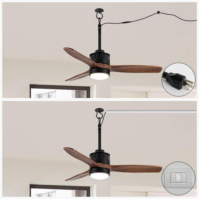 52 in. Outdoor Ceiling Fan with Light for Patio, Waterproof Reversible DC Ceiling Fan, 3 Walnut Wood Blade Wet Rated Outdoor Ceiling Fans-42-ErisView