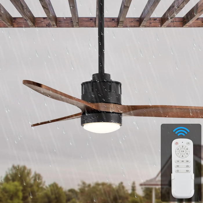 52 in. Outdoor Ceiling Fan with Light for Patio, Waterproof Reversible DC Ceiling Fan, 3 Walnut Wood Blade Wet Rated Outdoor Ceiling Fans-44-ErisView