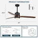 52 in. Outdoor Ceiling Fan with Light for Patio, Waterproof Reversible DC Ceiling Fan, 3 Walnut Wood Blade Wet Rated Outdoor Ceiling Fans-4-ErisView
