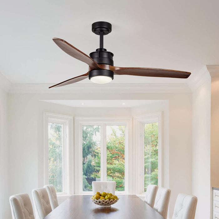 52 in. Outdoor Ceiling Fan with Light for Patio, Waterproof Reversible DC Ceiling Fan, 3 Walnut Wood Blade Wet Rated Outdoor Ceiling Fans-53-ErisView