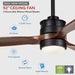 52 in. Outdoor Ceiling Fan with Light for Patio, Waterproof Reversible DC Ceiling Fan, 3 Walnut Wood Blade Wet Rated Outdoor Ceiling Fans-54-ErisView
