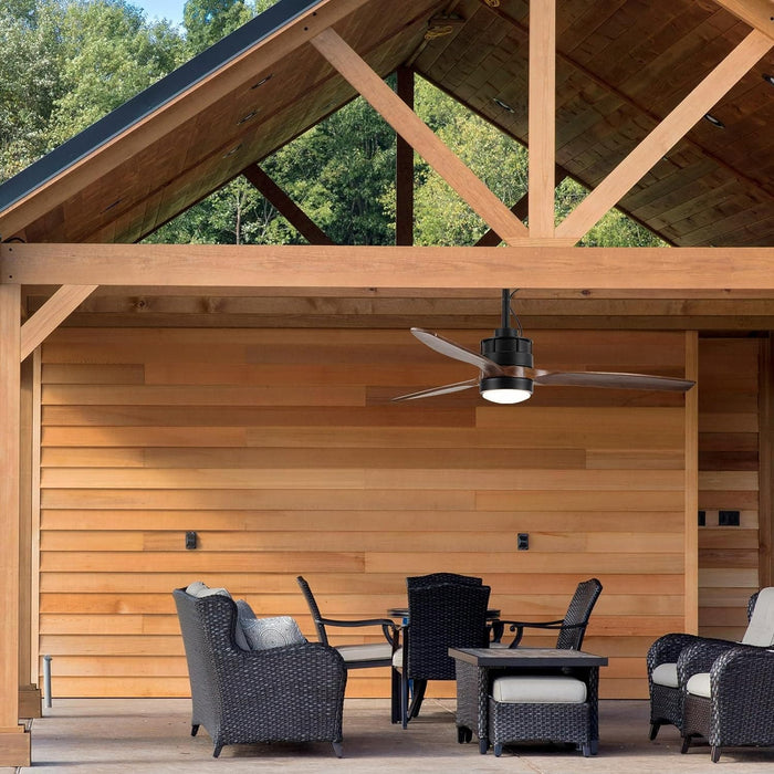 52 in. Outdoor Ceiling Fan with Light for Patio, Waterproof Reversible DC Ceiling Fan, 3 Walnut Wood Blade Wet Rated Outdoor Ceiling Fans-57-ErisView