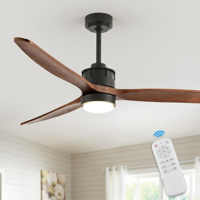 52 in. Outdoor Ceiling Fan with Light for Patio, Waterproof Reversible DC Ceiling Fan, 3 Walnut Wood Blade Wet Rated Outdoor Ceiling Fans-59-ErisView