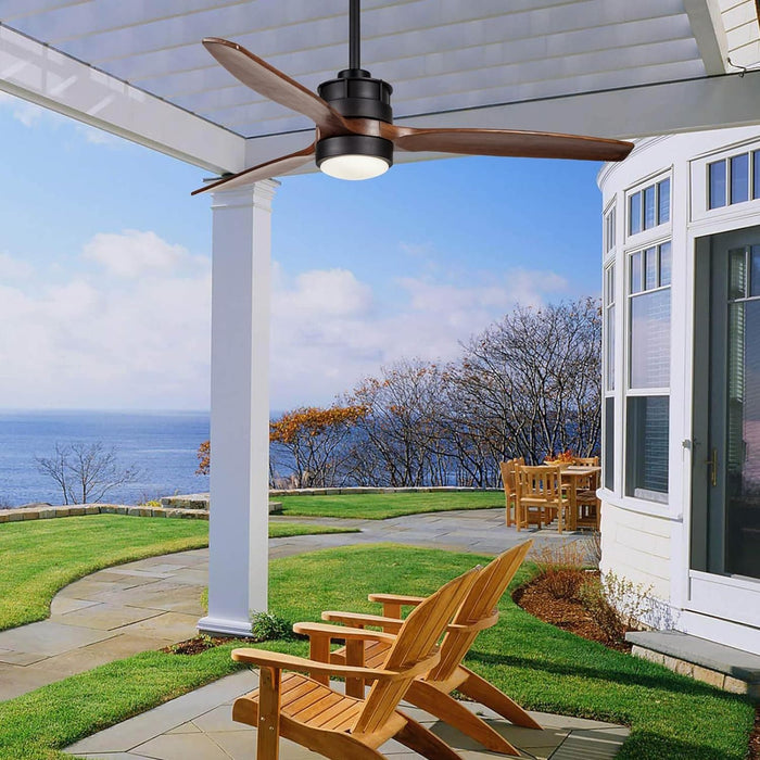 52 in. Outdoor Ceiling Fan with Light for Patio, Waterproof Reversible DC Ceiling Fan, 3 Walnut Wood Blade Wet Rated Outdoor Ceiling Fans-5-ErisView