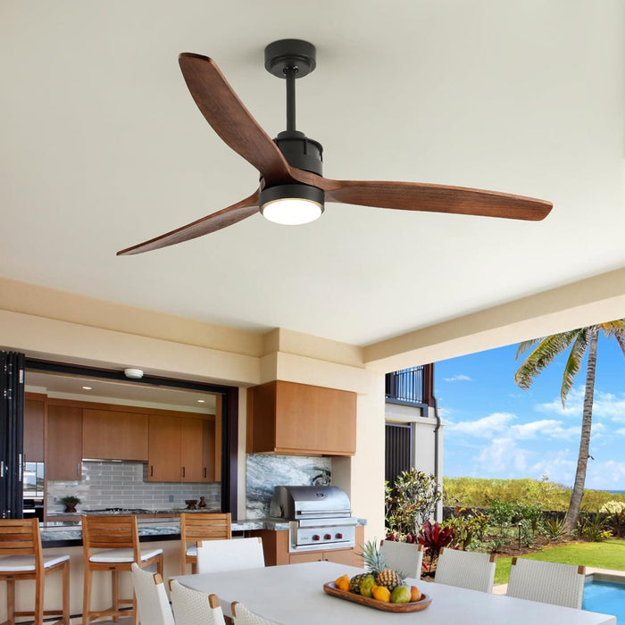 52 in. Outdoor Ceiling Fan with Light for Patio, Waterproof Reversible DC Ceiling Fan, 3 Walnut Wood Blade Wet Rated Outdoor Ceiling Fans-60-ErisView
