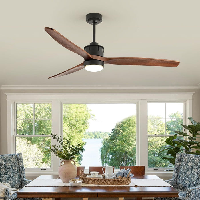 52 in. Outdoor Ceiling Fan with Light for Patio, Waterproof Reversible DC Ceiling Fan, 3 Walnut Wood Blade Wet Rated Outdoor Ceiling Fans-61-ErisView