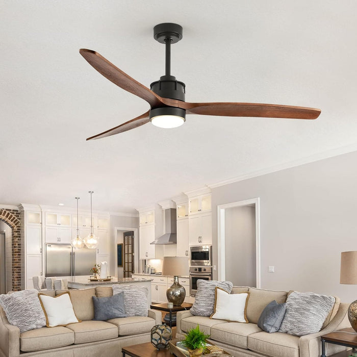 52 in. Outdoor Ceiling Fan with Light for Patio, Waterproof Reversible DC Ceiling Fan, 3 Walnut Wood Blade Wet Rated Outdoor Ceiling Fans-63-ErisView