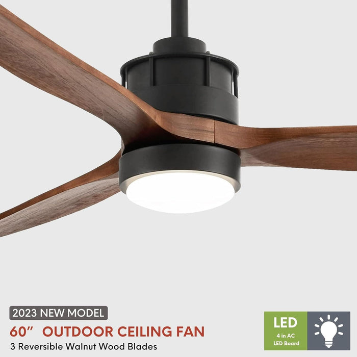 52 in. Outdoor Ceiling Fan with Light for Patio, Waterproof Reversible DC Ceiling Fan, 3 Walnut Wood Blade Wet Rated Outdoor Ceiling Fans-64-ErisView