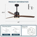 52 in. Outdoor Ceiling Fan with Light for Patio, Waterproof Reversible DC Ceiling Fan, 3 Walnut Wood Blade Wet Rated Outdoor Ceiling Fans-66-ErisView